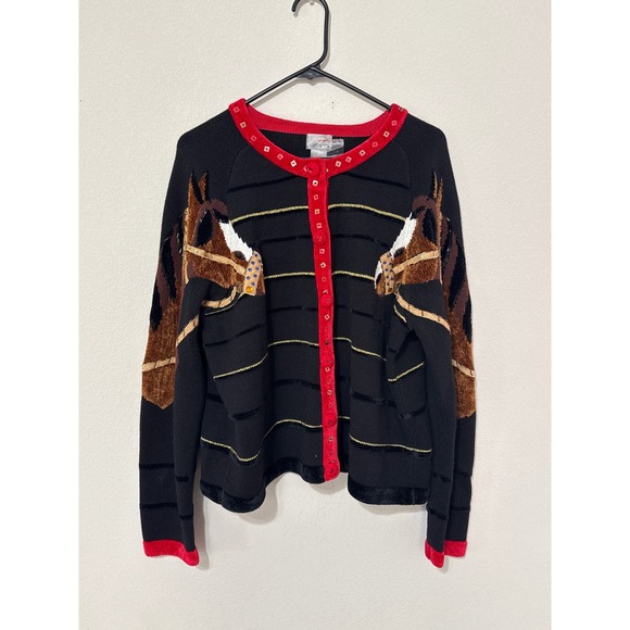 berek Sweaters - EUC Vintage Berek Equestrian‎ Button Front Cardigan Women's XL Old Money Derby
